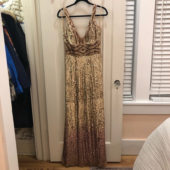 Gold Copper Ombré Sequin Gown - Picture 2 of 3